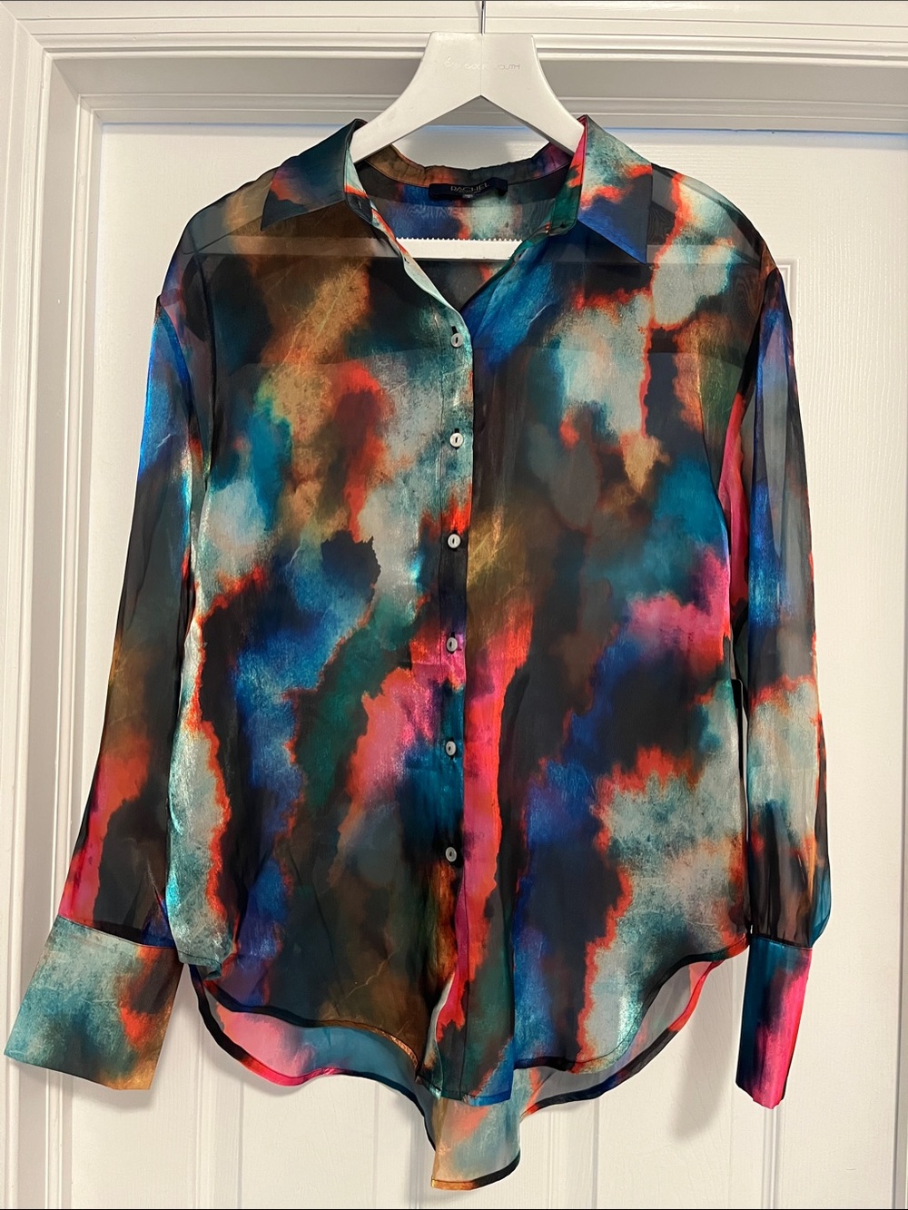 Rachel Multicolor Abstract Sheer Button-Down Shirt